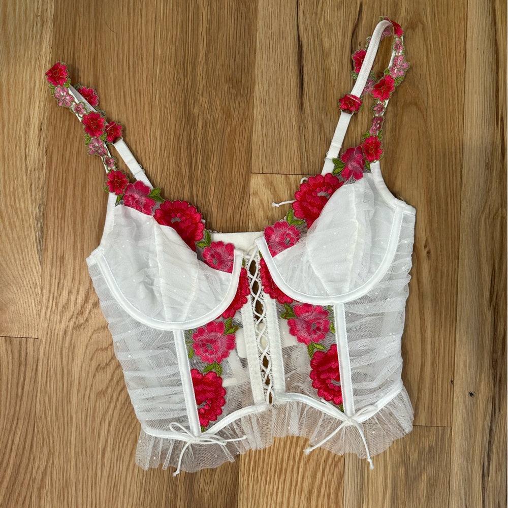 For Love And Lemons White and Pink Floral Tank Top